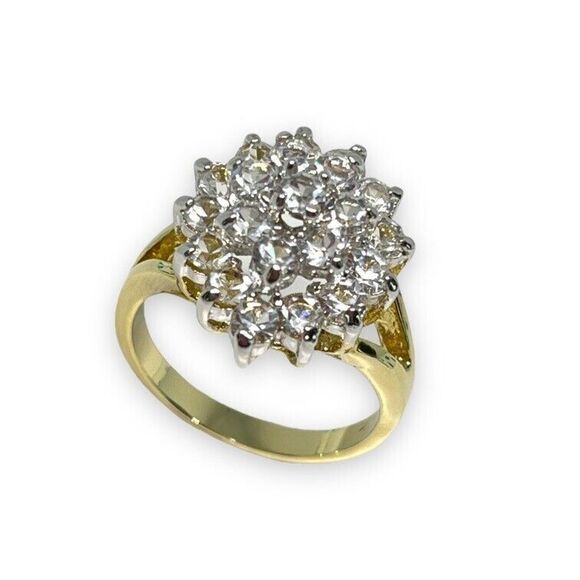 Vintage Ring Size 5 Cubic Zirconia Cluster Ring 14K Gold Plate Mid-Century 14G - Picture 9 of 11